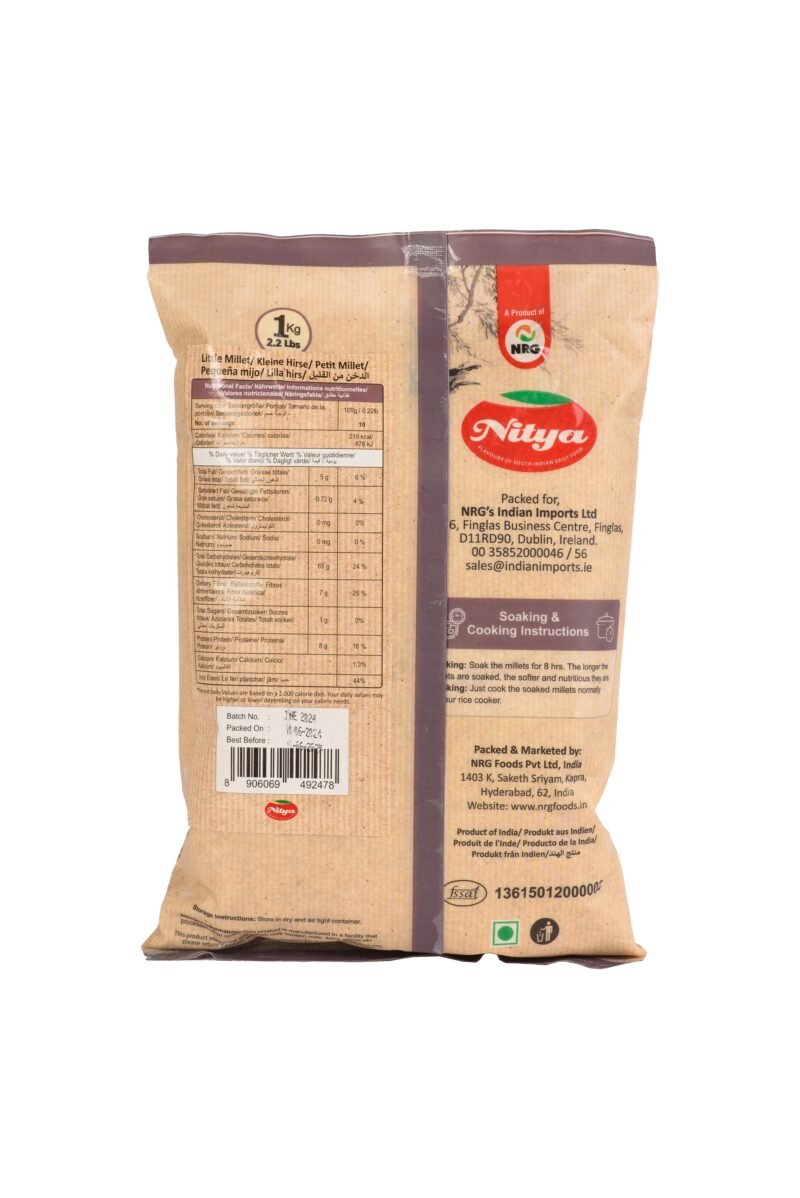 Back view of Nitya Foods Little Millets pack – healthy, nutritious, and perfect for daily meals.
