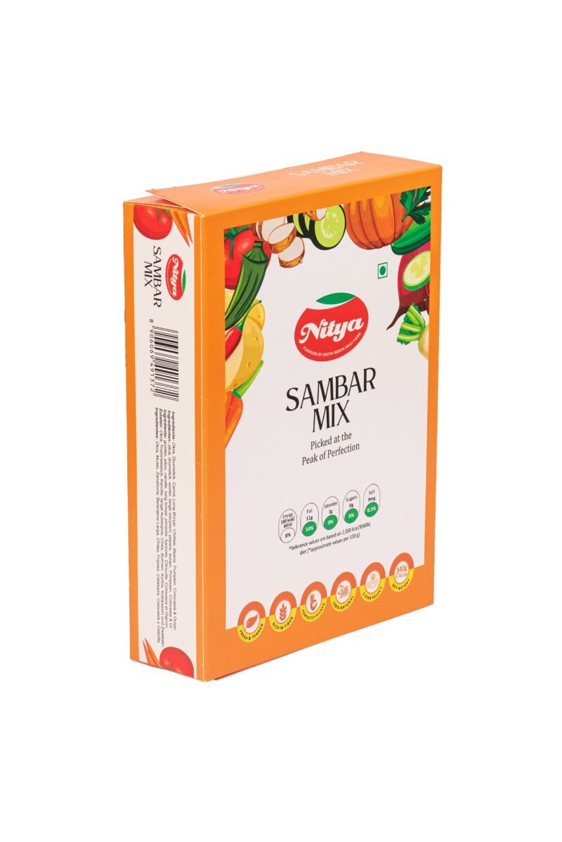 Nitya Foods Sambar Mix – Left Side View | Authentic South Indian Flavor | Ready-to-Cook Mix