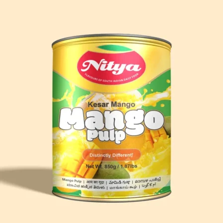 Nitya Foods Kesar Mango Pulp – Rich, sweet & authentic mango goodness for desserts & beverages.